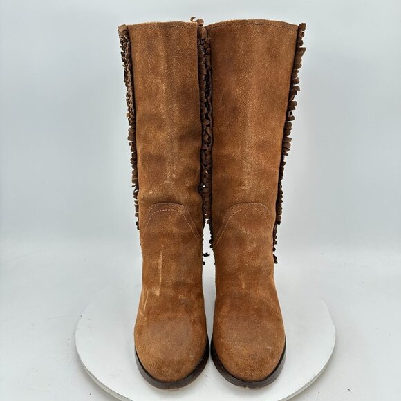 Frye Women Size 6M Rust Brown Bella Flower Suede Pull On Heel Pump Boot - Picture 2 of 13